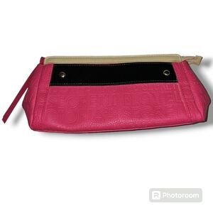 Victoria's Secret Bright Solid Pink Faux Leather Zip Pouch